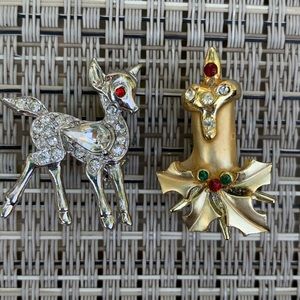 Little Rhinestone Christmas Pins Reindeer Candle